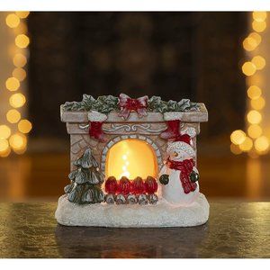 Polyester Resin Snowman Battery Powered Fireplace VP Home Christmas